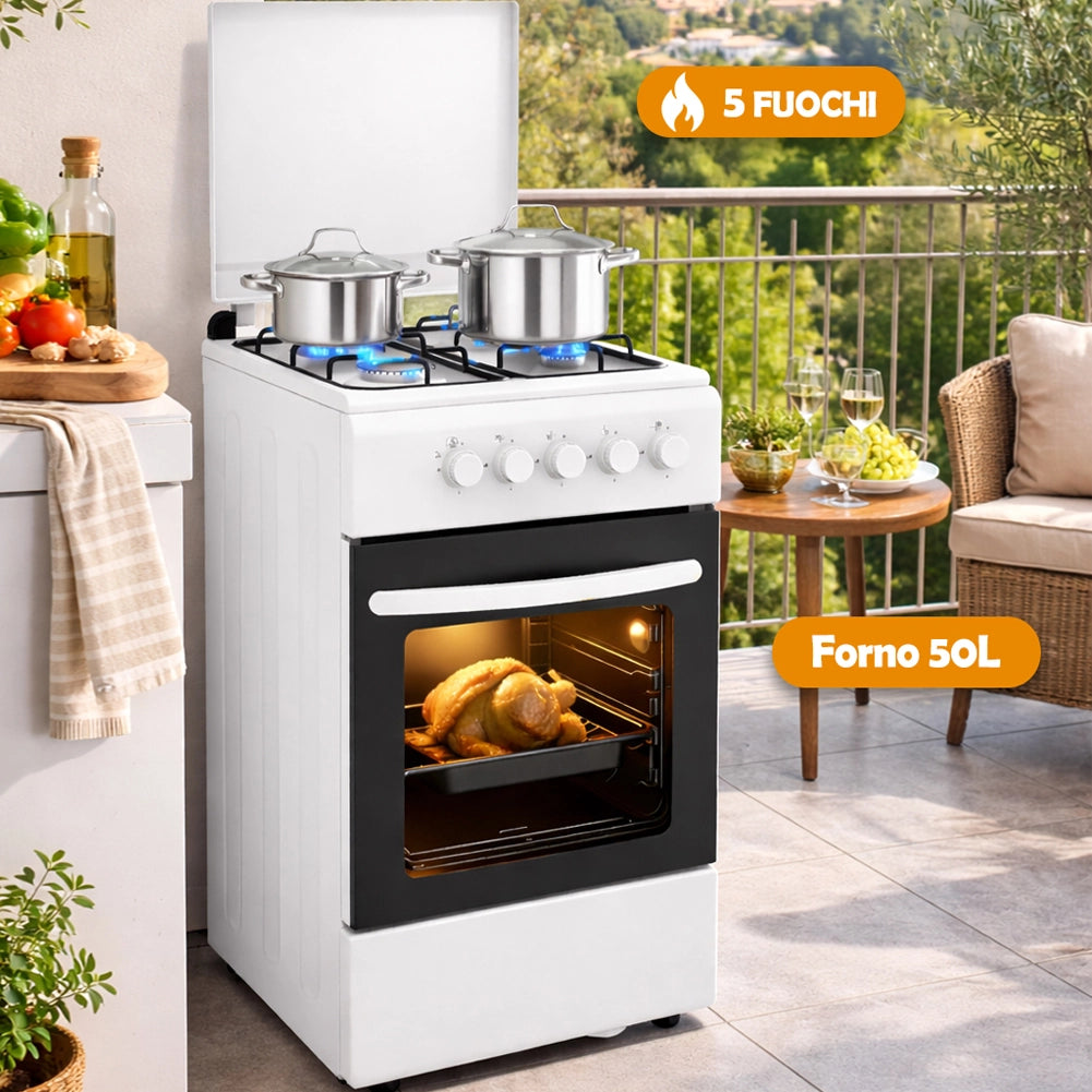 Cucina a Gas Piano Cottura a 4 Fuochi da Esterno Forno Cucinino Bianco 86x50cm