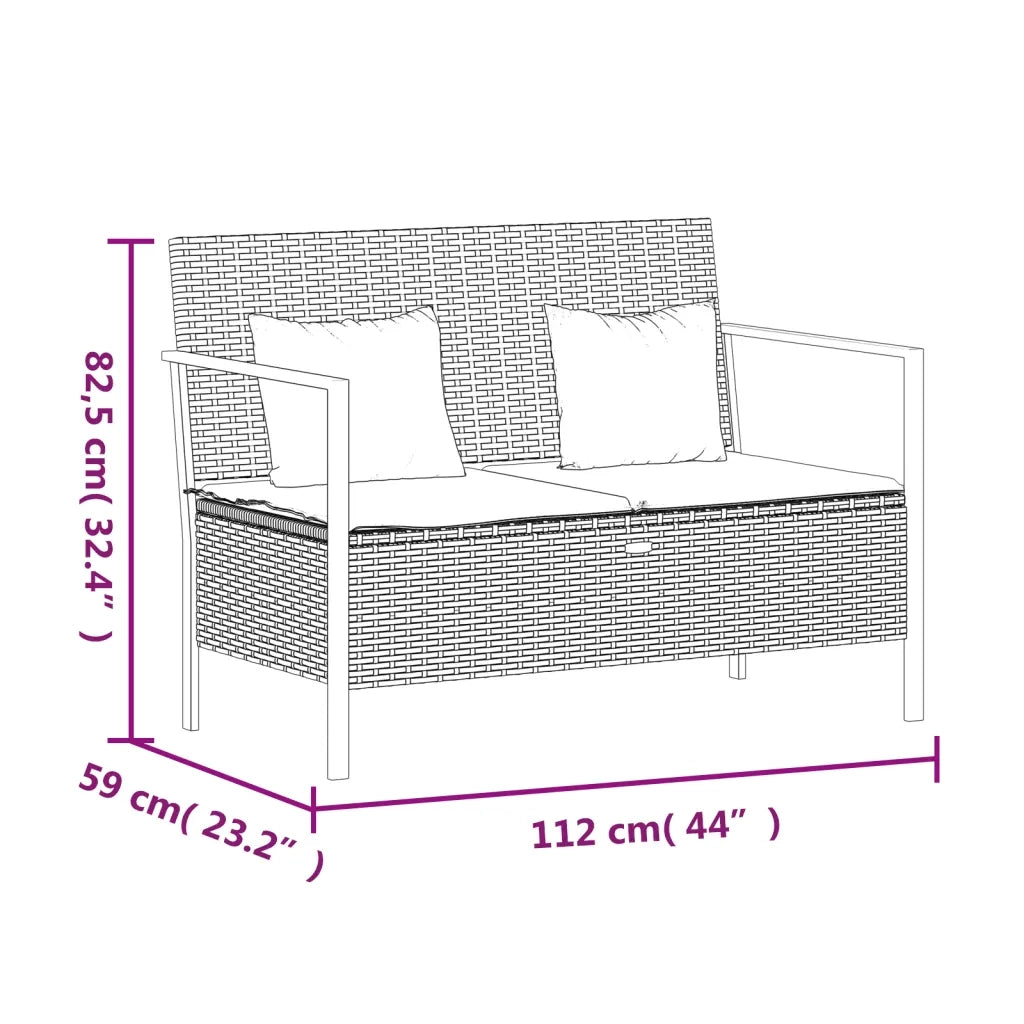 Panca da Giardino a 2 Posti con Cuscini in Polyrattan Grigio 364111
