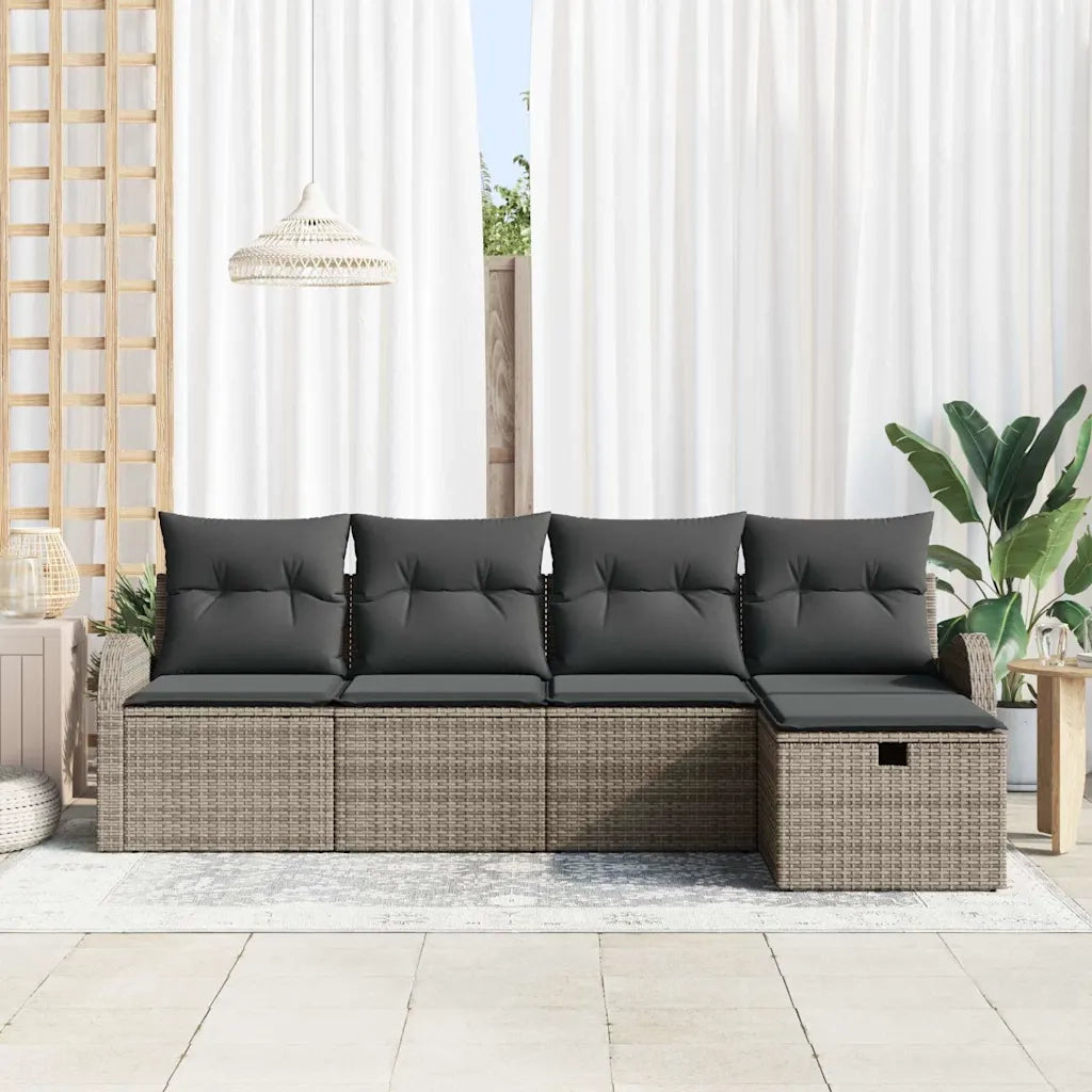 Set Divano da Giardino con cuscino 5 pcs Grigio Poly Rattan 3360390