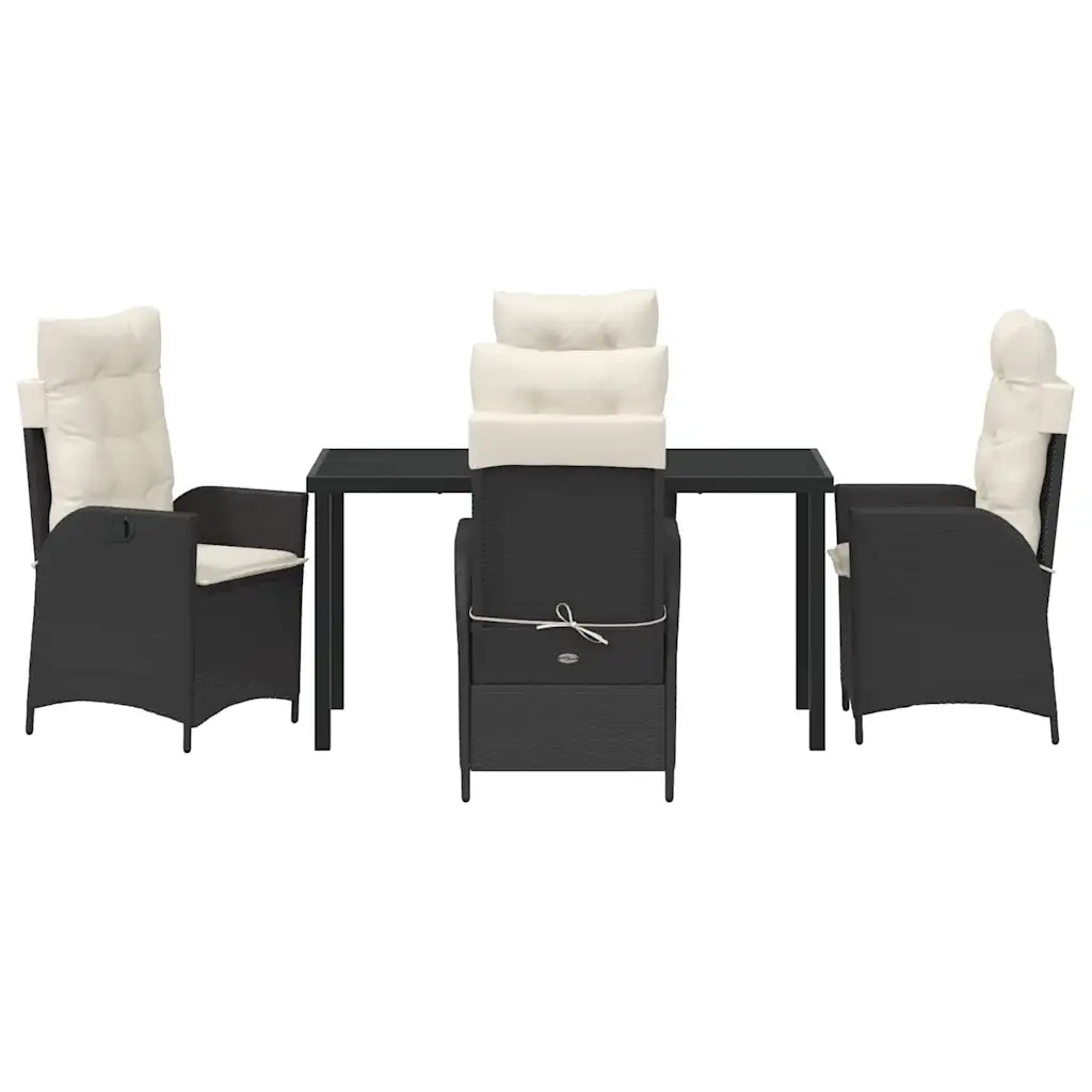 Set da Pranzo per Giardino con cuscino 5 pcs Nero polyrattan