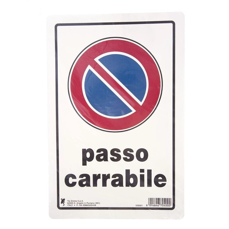 Cartello in plastica "passo carrabile" 30 x 20 cm