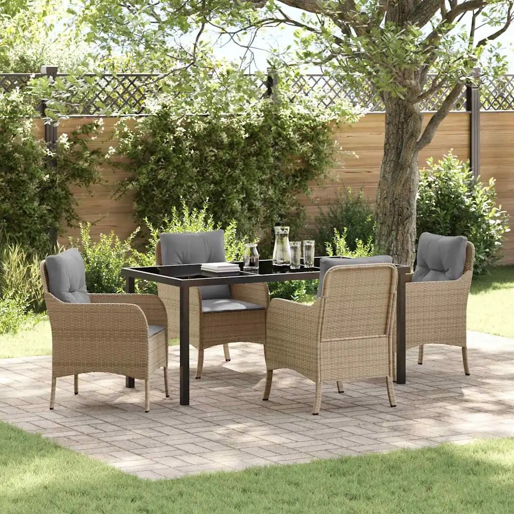 Set da Pranzo per Giardino con cuscino 5 pcs Beige polyrattan