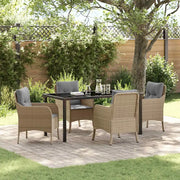 Set da Pranzo per Giardino con cuscino 5 pcs Beige polyrattan