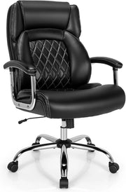 Sedia Ufficio in Pelle, Poltrona Scrivania Regolabile in Altezza, Sedia da Lavoro Girevole con Braccioli Imbottiti, con Base in Metallo, Schienale Oscillante, Portata 227 kg
