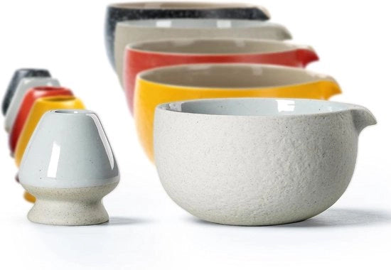Tazza di Matcha con testura naturale di pietra giapponese con base ornamentale 510ml - K13 Lt. Grey Tazza ceramica per Matcha - Tazze per Matcha - Tazza ceramica per Matcha Set
