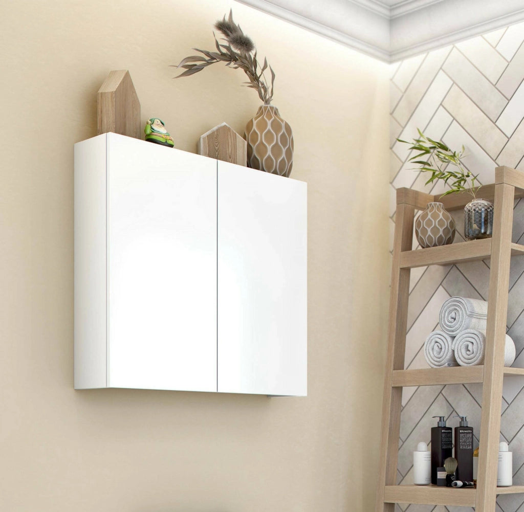 Mobile pensile Apollosa, Armadietto sospeso, Mobiletto a muro, Armadio ausiliario multifunzione, 60x16 h60 cm, Bianco lucido