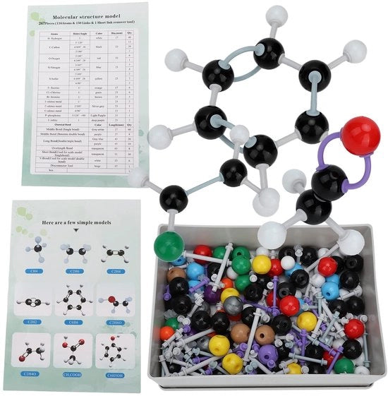 Modello molecolare 267 a deli - Strutture organiche/anorganiche - Materiale in plastica - Educazione chimica - Legami stabili - Interesse di apprendimento aumentato - Costruzione molecolare