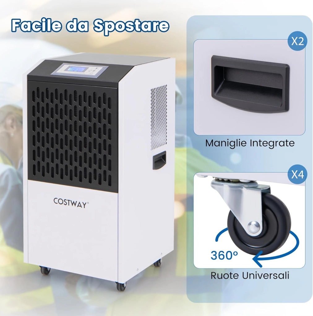 118L Deumidificatore Commerciale con Tubo di Scarico, Deumidificatore Industriale con Timer 24H e 4 Ruote, per Scantinati Magazzini e Grandi Spazi Fino a 790㎡