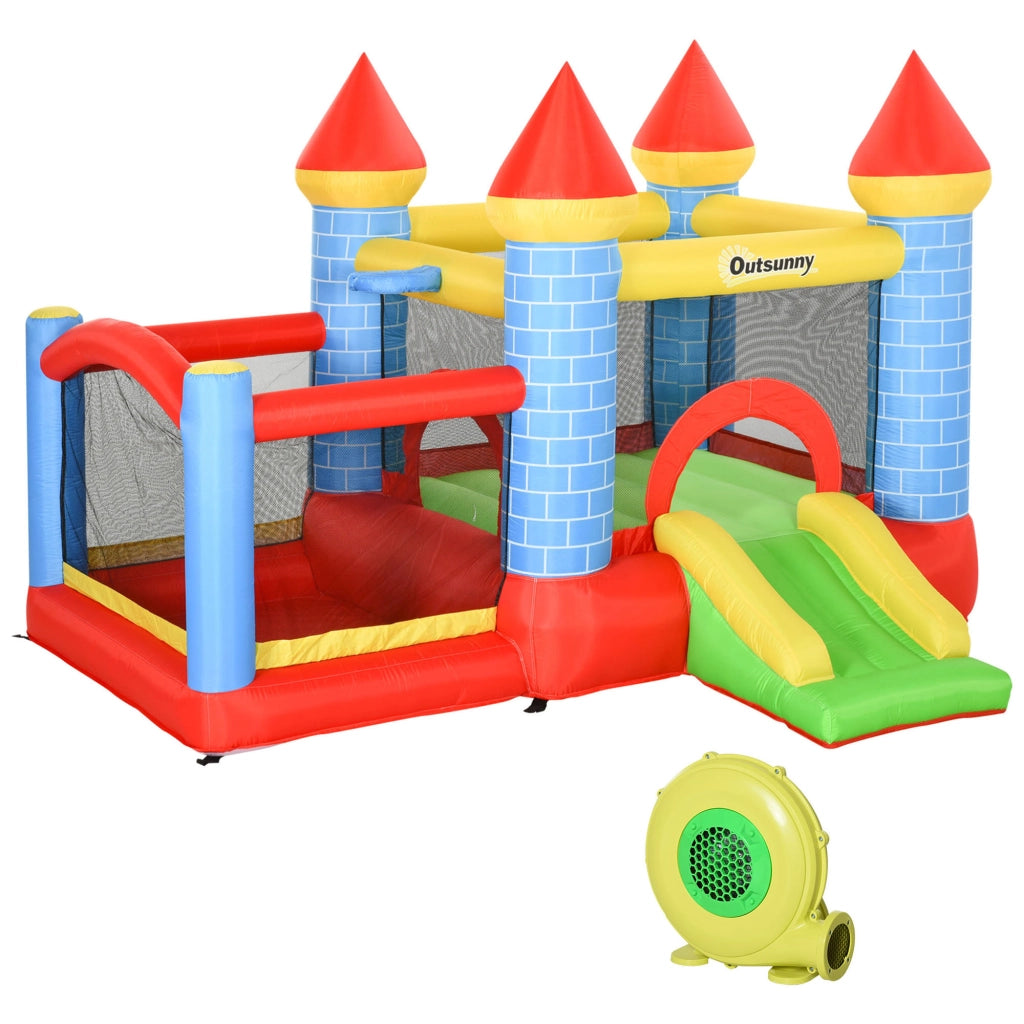 Castello Gonfiabile Gigante e Rimbalzante per Bambini 3-8 Anni con Scivolo. Piscina e Canestro. 280cmx260cmx210cm