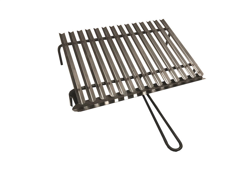 Graticola in acciaio inox, griglia per barbecue con sistema recupera grassi con piedini in ferro 50x35 cm
