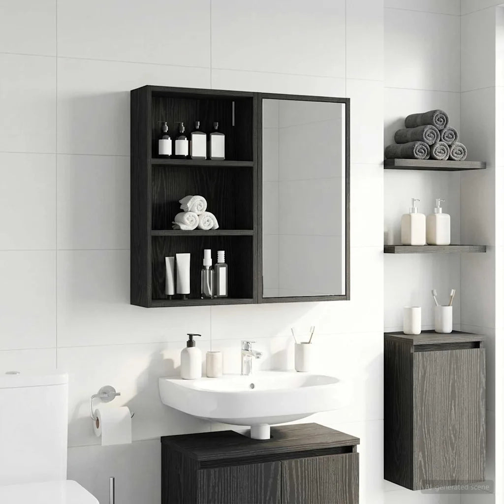 Armadio da Bagno | Mobile da Bagno a muro Rovere Nero 40 x 14 x 70 cm