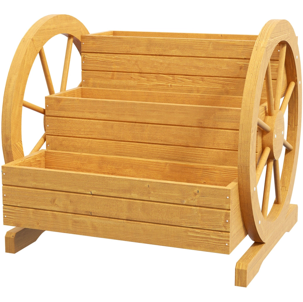 Blumenkasten in Wagenrad-Design aus Tannenholz 61x62x57 cm mit 3 Etagen und Abflusslöchern, wasserabweisend