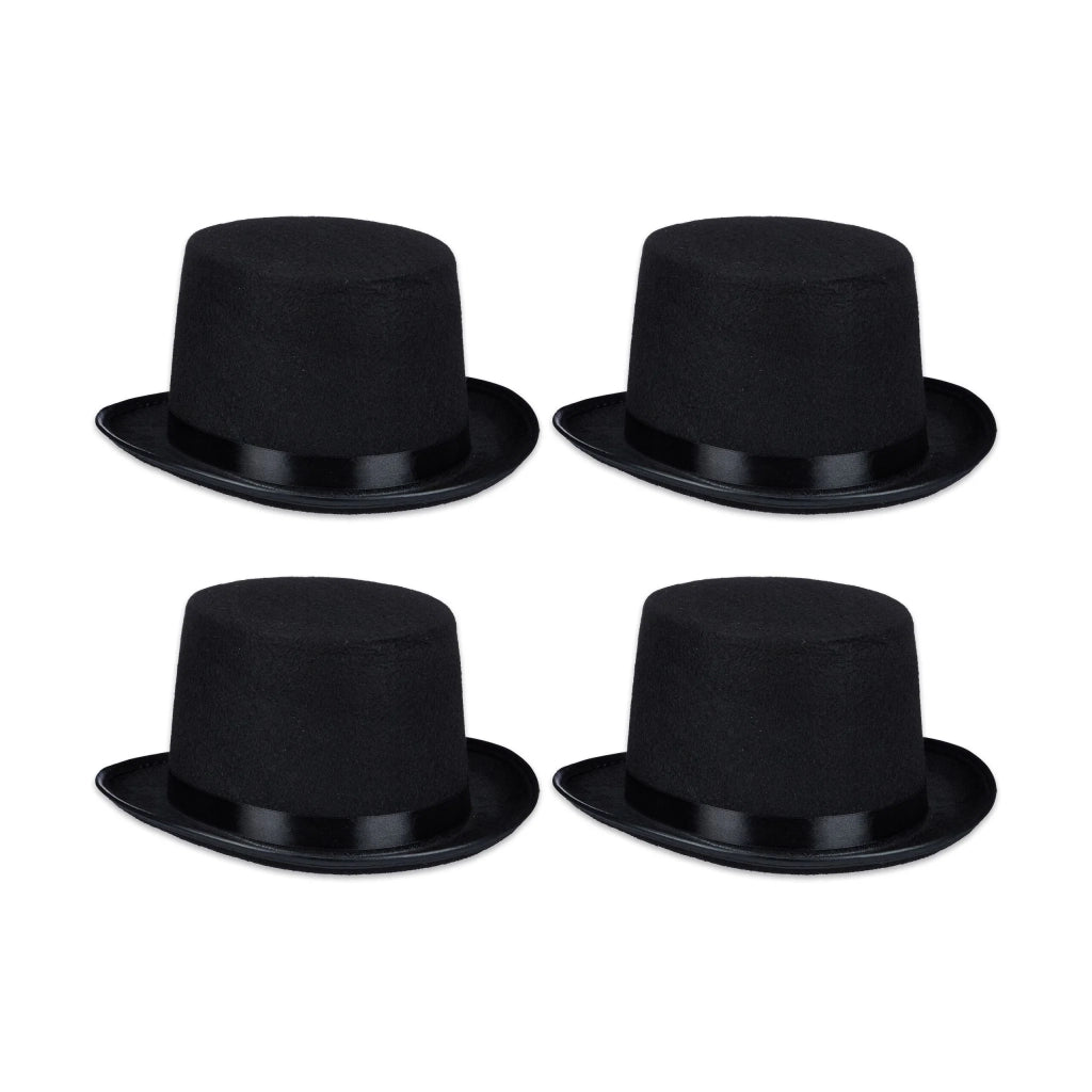 Set di 4 cappelli a cilindro classici costume taglia unica per Halloween carnevale in feltro nero 13_0013844