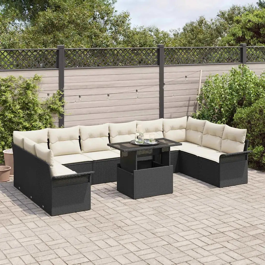 Set Divano da Giardino con cuscino 11 pcs Nero Poly Rattan 3348353