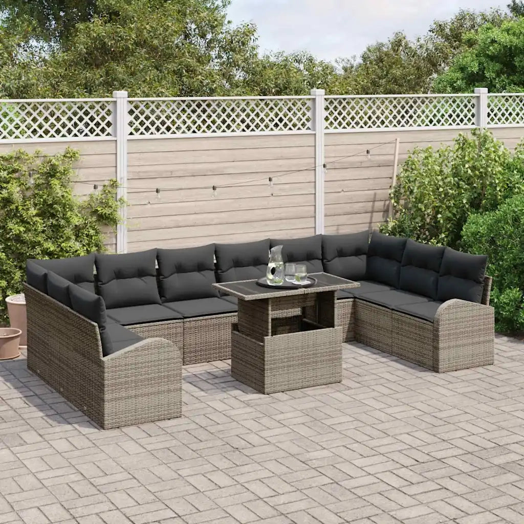 Set Divano da Giardino con cuscino 11 pcs Grigio Poly Rattan 3357452