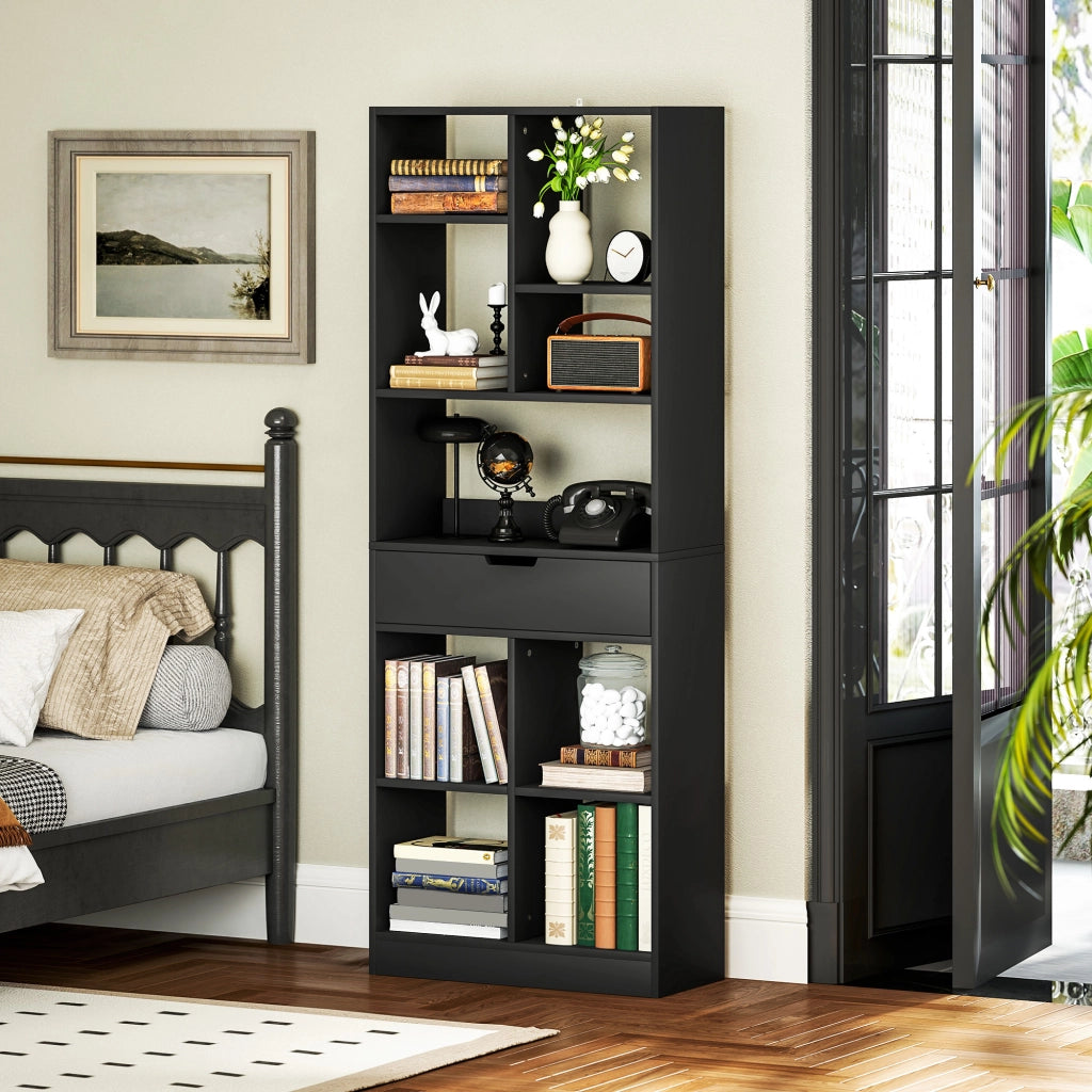 Libreria con cassetto e ripiani aperti ¨C Xylo ¨C Nero 60x26x158 cm