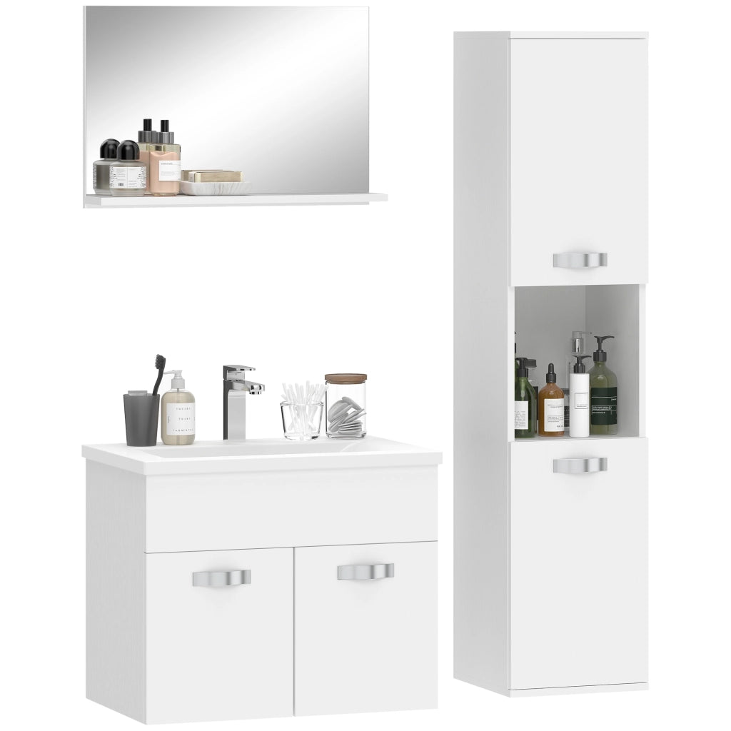 Set Mobili Bagno 4 Pezzi ¨C Xylo ¨C Mobile Sottolavabo con Lavabo, Specchio e Colonna, Bianco