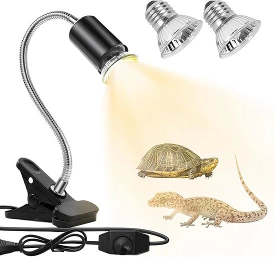 Lampetta termica 50 W per terrario - lampa UVA UVB riscaldante - 360 gradi regolabile - lampa a punto caldo con clip - lampa riscaldante regolabile.
