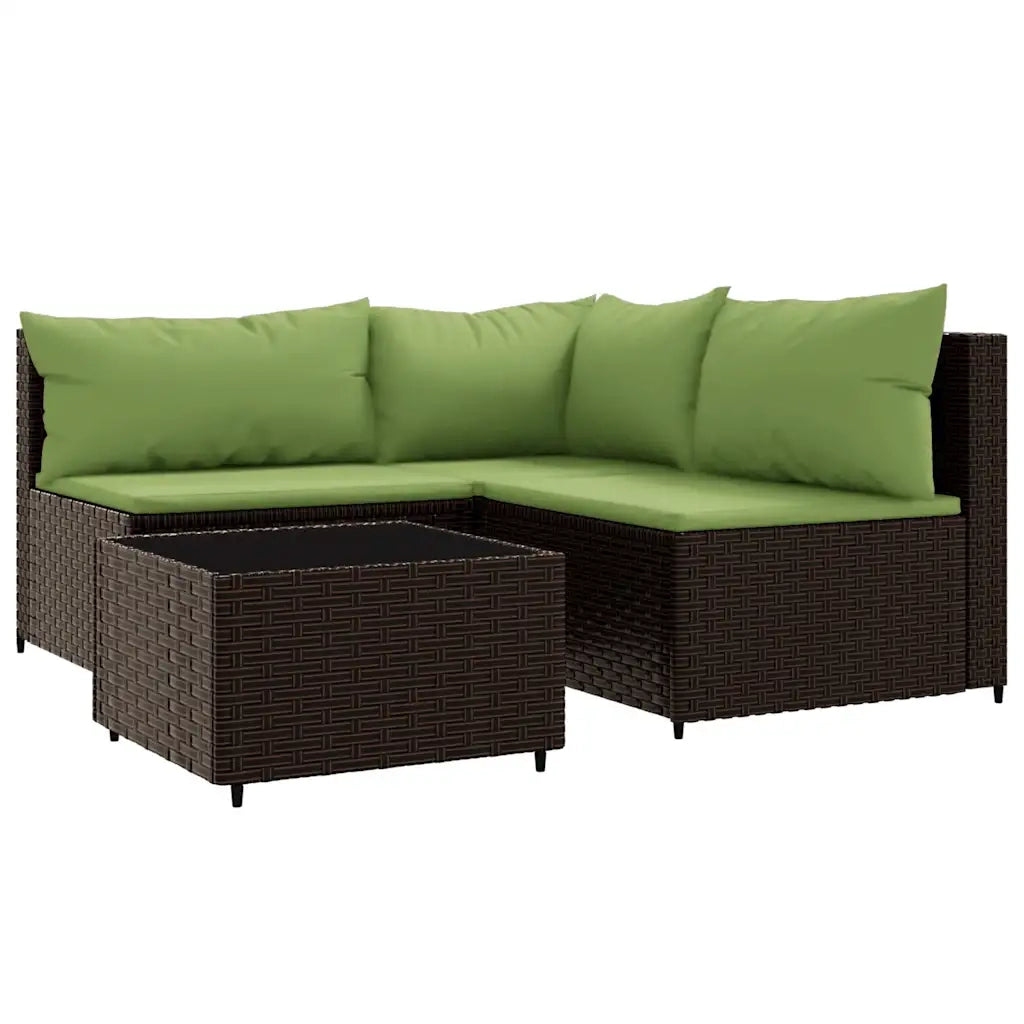 Set Mobili da Giardino 4 pz con Cuscini in Polyrattan Marrone 319829