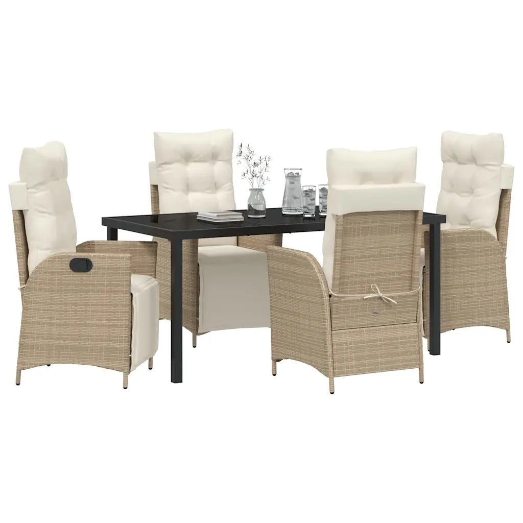 Set da Pranzo per Giardino con cuscino 5 pcs Beige polyrattan