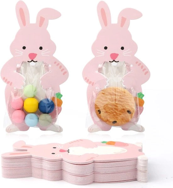 50 sacchetti di cellofan con cigni della Pasqua e bigliettini di auguri di Pasqua rosa, sacchetti da regalo, sacchetti trasparenti per dolci e biscotti con adesivi trasparenti, ideali per regali di festa