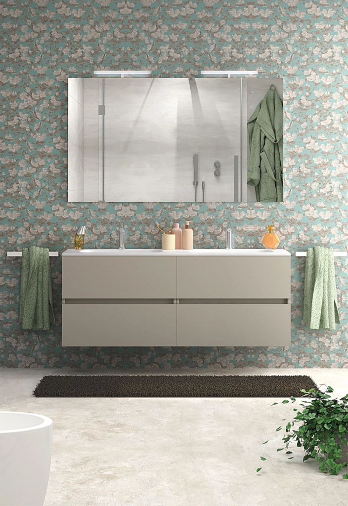 Mobile da Bagno Sospeso con Lavabo 120cm 2 Vasche e Specchio Bali Light DoubleTortora