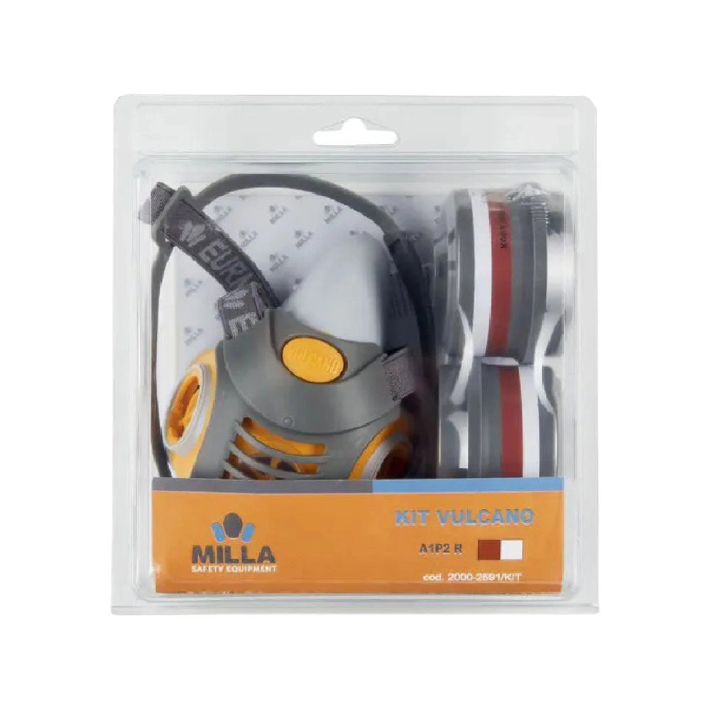 MASCHERA RESPIRATORIA BIFILTRO 'VULCANO' IN KIT con coppia filtri A2P3  - MILLA