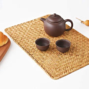 4 tavoli da pranzo in rattan, 44 x 30 cm, 4 tavoli da pranzo in rattan rettangolari, set da tavolo da pranzo e salotto in zecca naturale