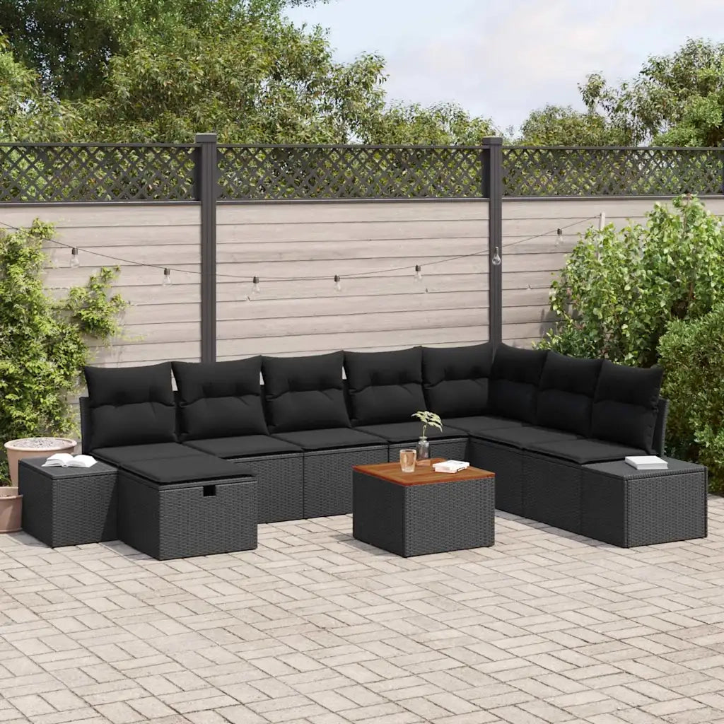 Set Divano da Giardino con cuscino 9 pcs Nero polyrattan 3359611
