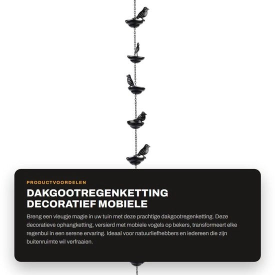 Kit di regolazione per pioggia da tetto decorativo - Mobili uccelli su bicchieri - Unica catena di sospensione per esterno - Atmosfera accogliente per giardino e balcone - Set unico