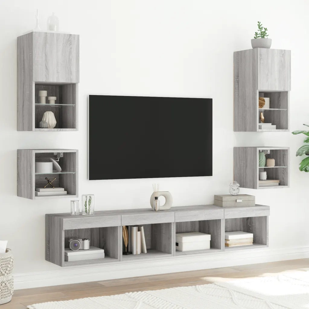 Comodino con Luci LED a Parete Grigio Sonoma 837123