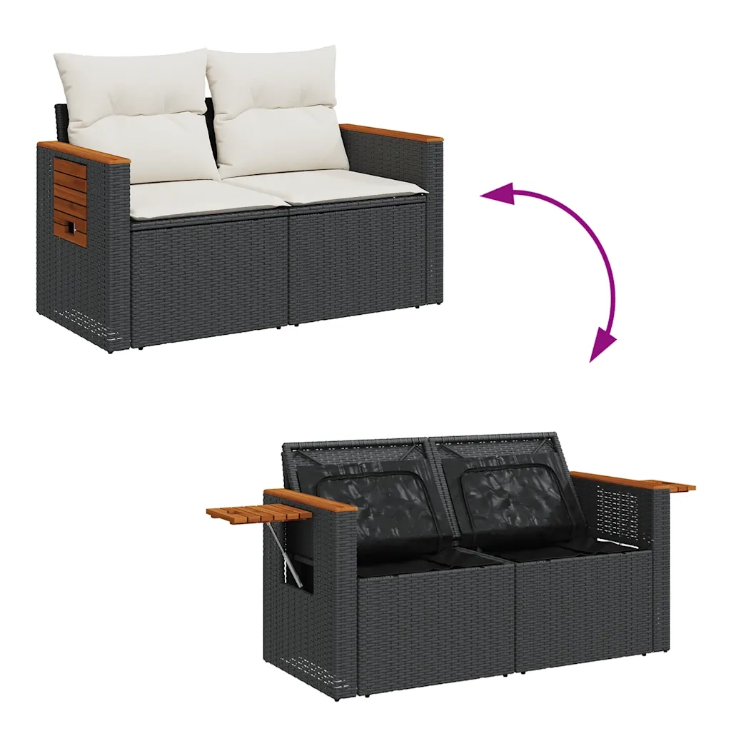 Set Divani da Giardino 9 pz con Cuscini Nero Polyrattan Acacia 3327577