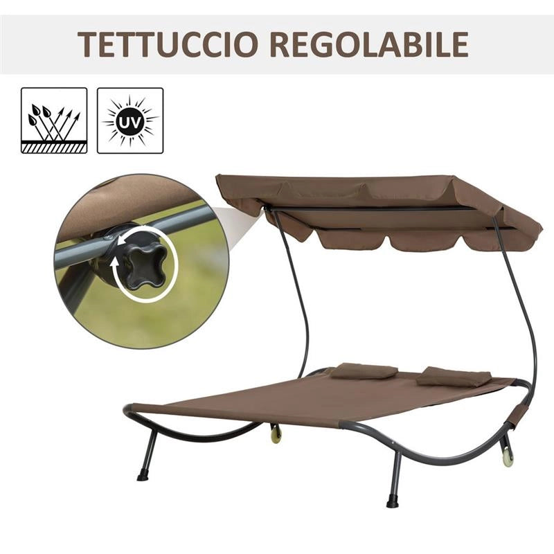 LETTINO MATRIMONIALE 2 POSTI REGOLABILE DA ESTERNO 200 X 170  X 134 CM MARRONE