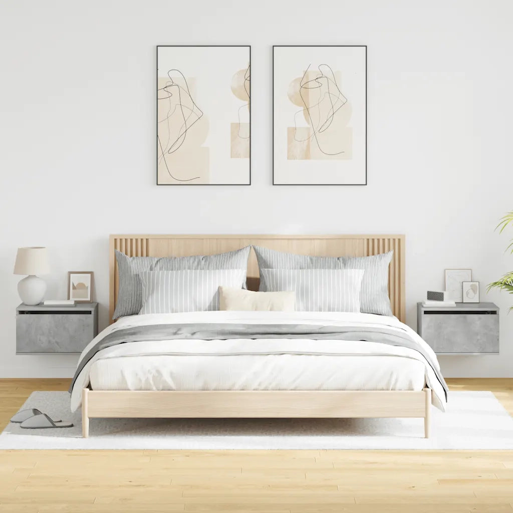 Comodini a Parete con Luci LED 2 pz Grigio Cemento 836833