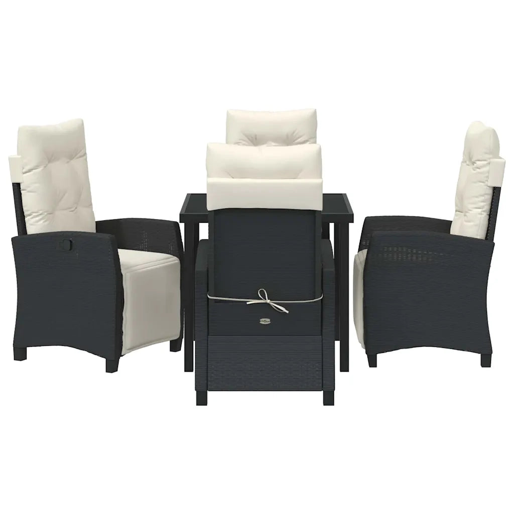 Set da Pranzo per Giardino con cuscino 5 pcs Nero polyrattan