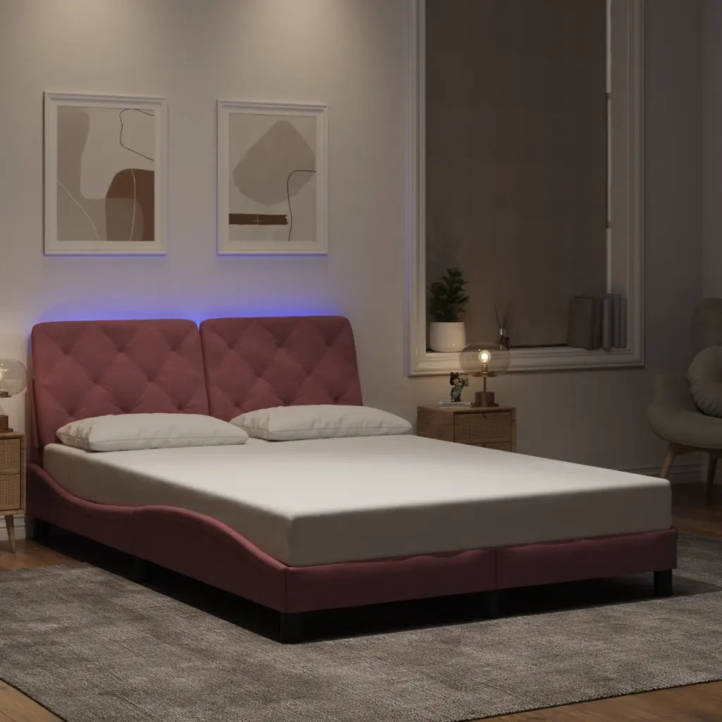 Giroletto con LED senza Materasso Rosa 140x190 cm in Velluto 3213854