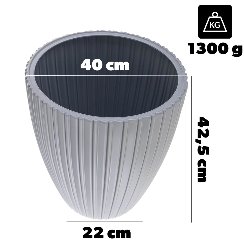Vaso da fiori KADAX da 40 cm con coperchio e inserto, in plastica grigia.