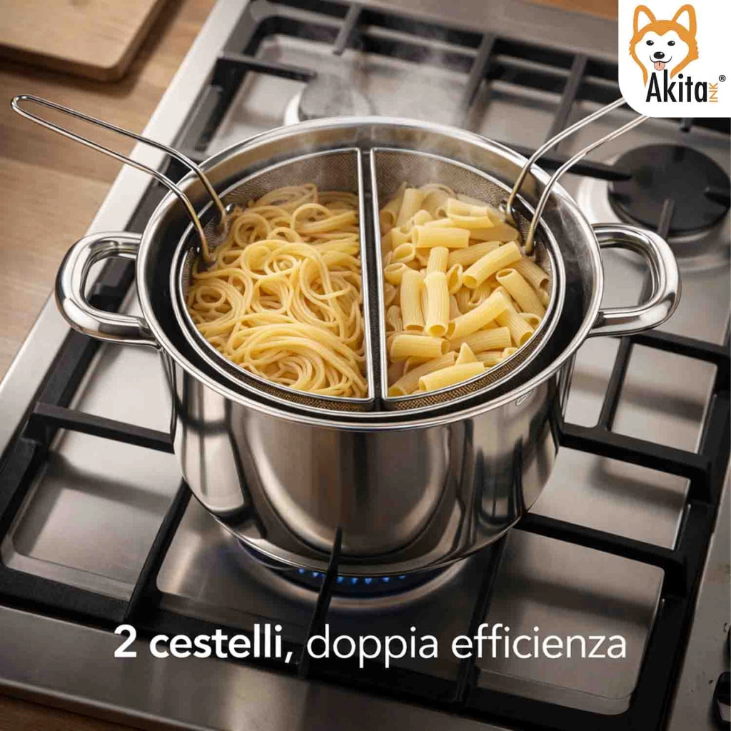 Akitaink Bollipasta Inox 20 cm Induzione 2 Cestelli Vetro