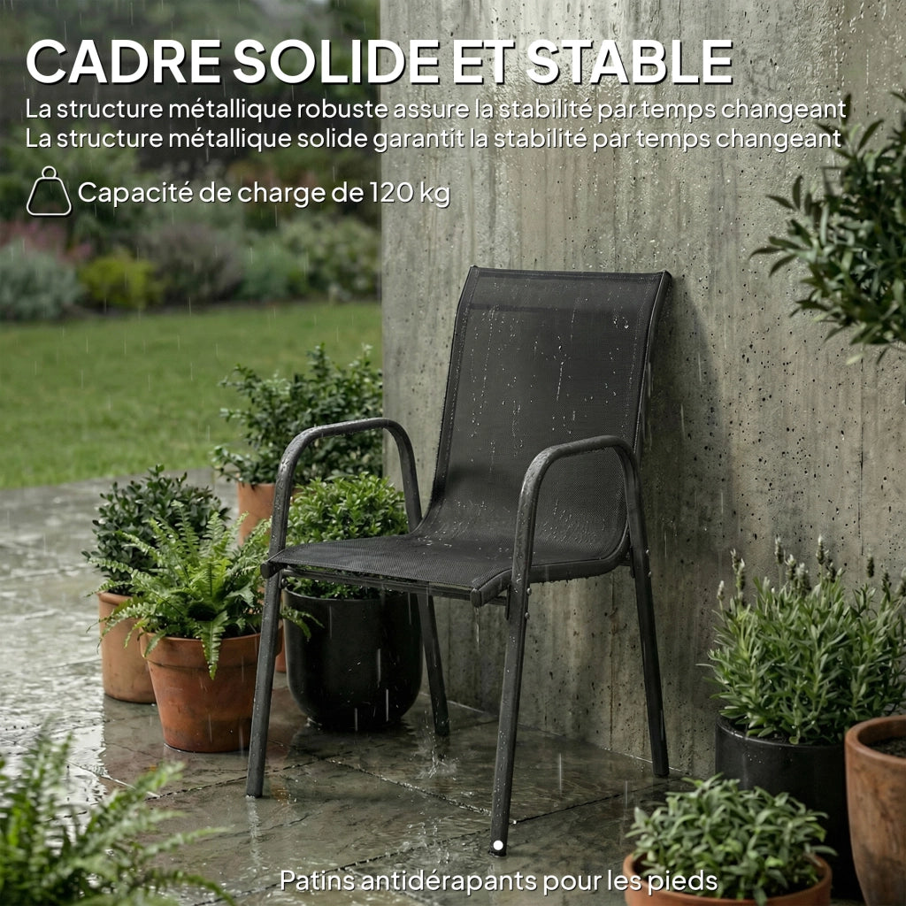 Sedia da pranzo con braccioli ¨C Minimal ¨C set 4 pezzi, impilabile, esterno, nero