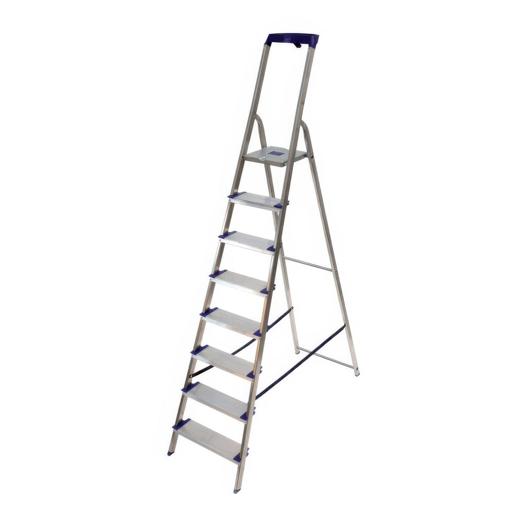 Scala Facal Gamma Maxi in Alluminio a 8 Gradini Larghi 120 mm con Vasca Portaoggetti