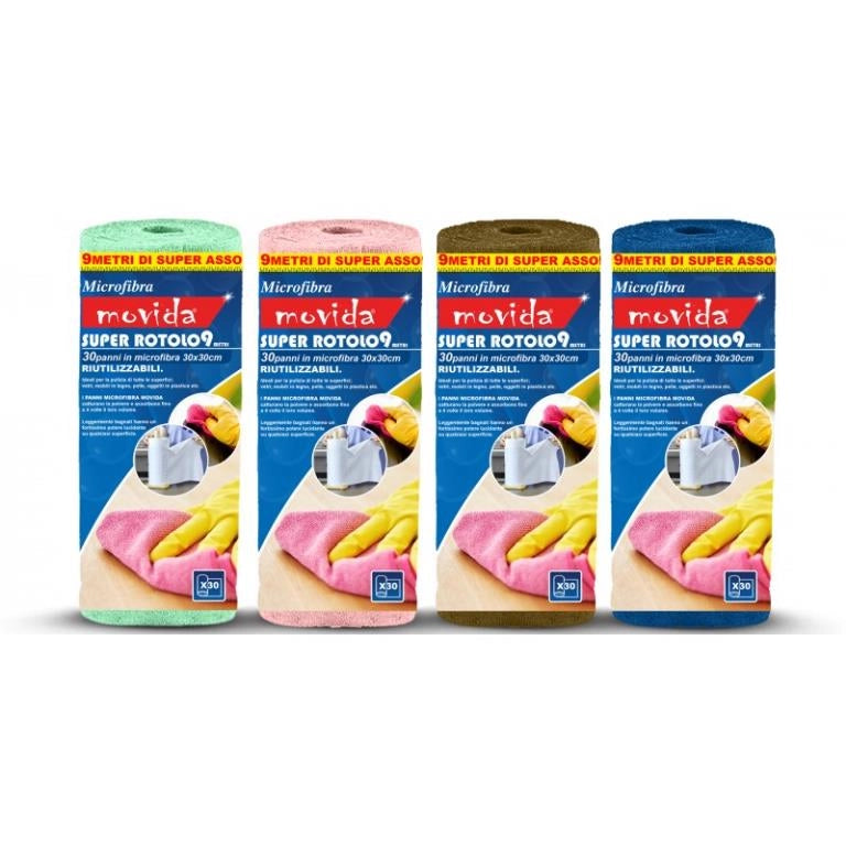 Rotolo Panno in Microfibra 30 Pezzi Pretagliati Multiuso 30 x 30 cm Vari Colori