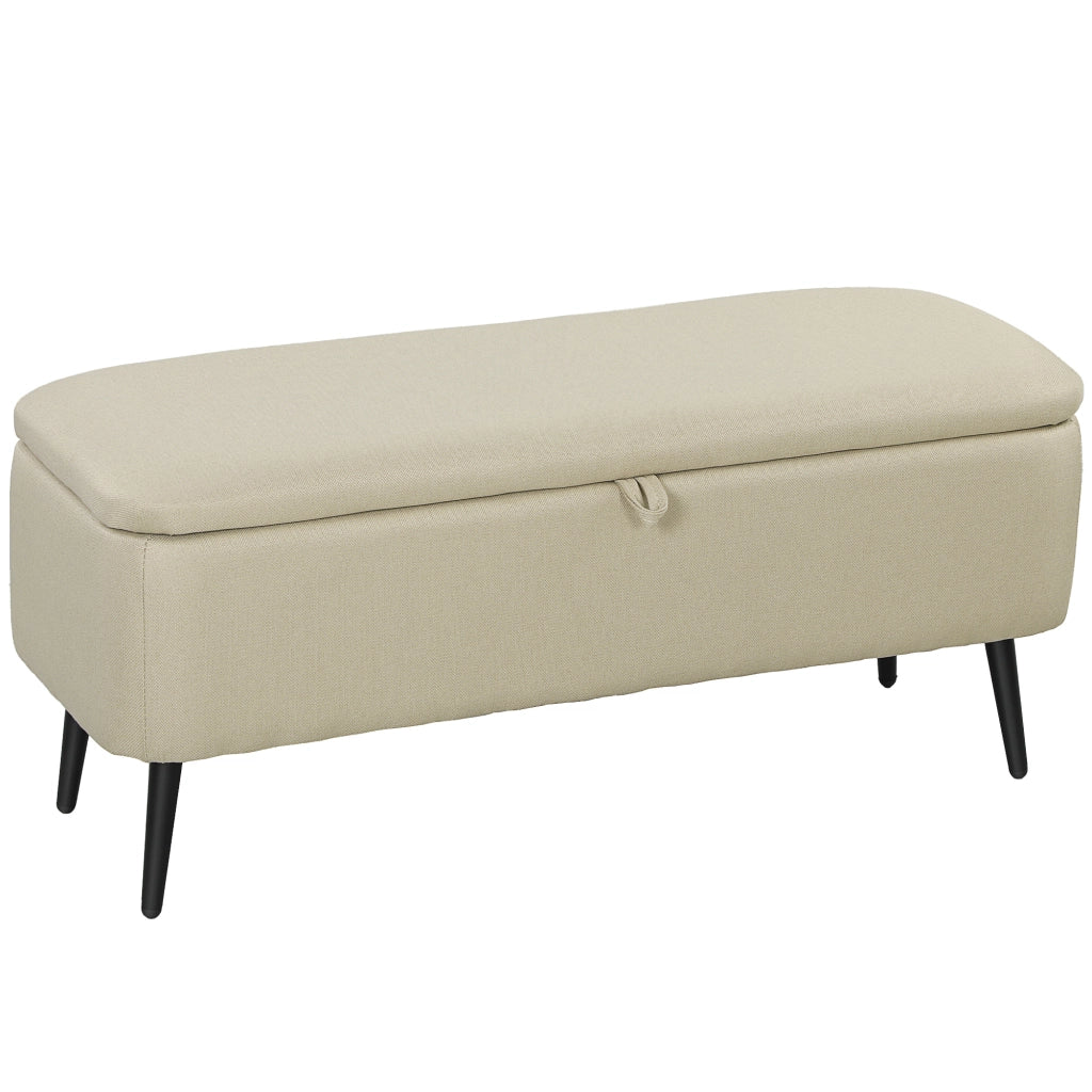 Panca contenitore ingresso con seduta imbottita ¨C Xylo ¨C Tessuto beige e acciaio nero 102x40x39,5 cm