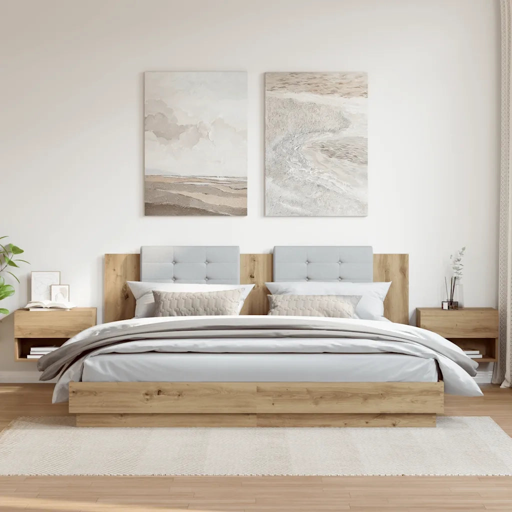 Set di 2 Comodini | Armadio da Notte | Mobiletto da notte a Muro Rovere Artigianale