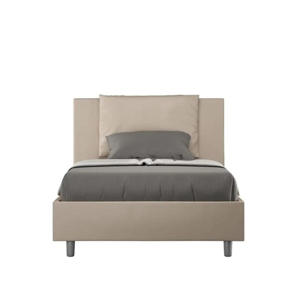 Letto una piazza e mezza con rete imbottito 120x190 similpelle tortora Antea