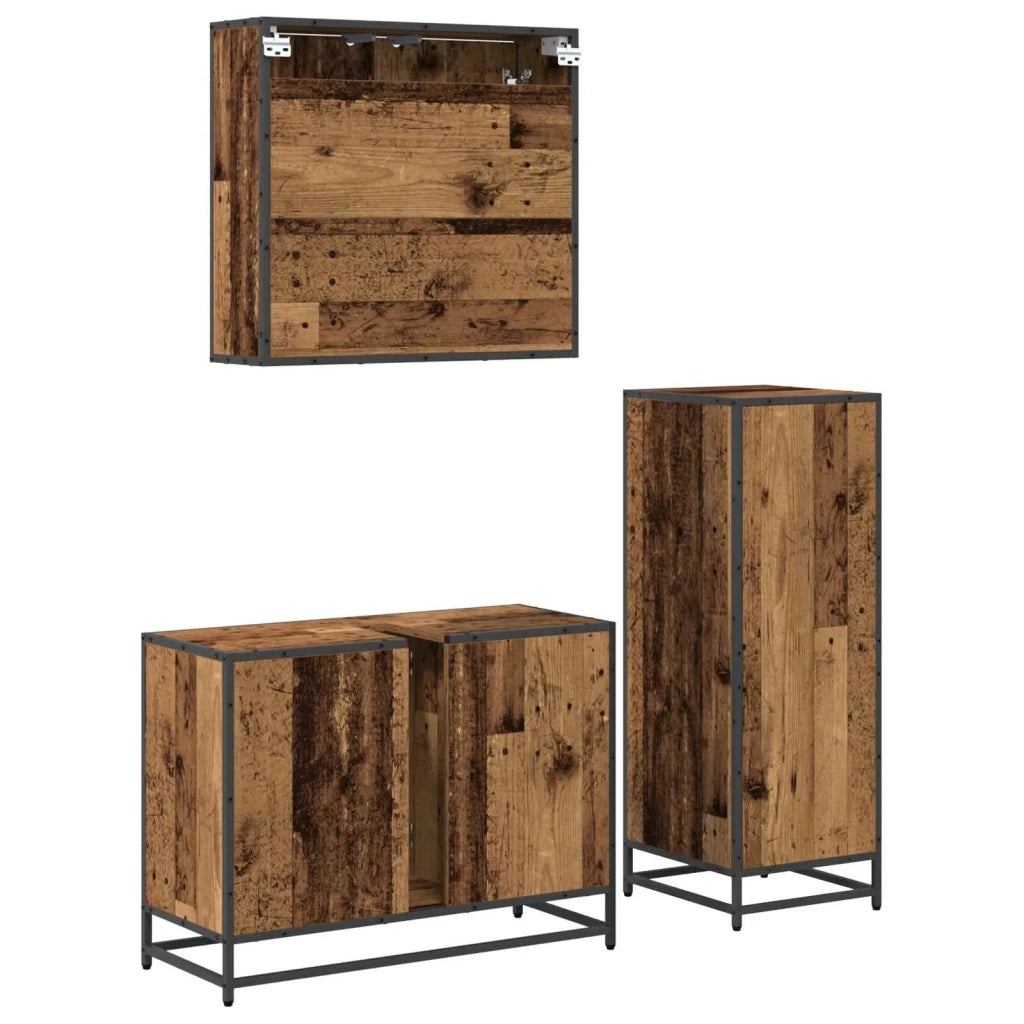 Set di mobili per il bagno con cassetto 3 pcs Legno vecchio 3402536