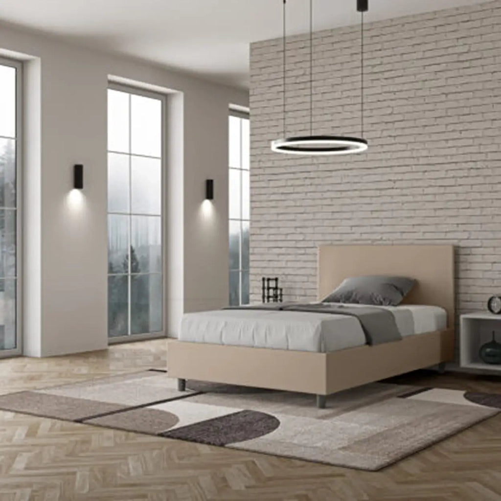 Letto una piazza e mezza con rete imbottito 120x200 similpelle tortora Adele