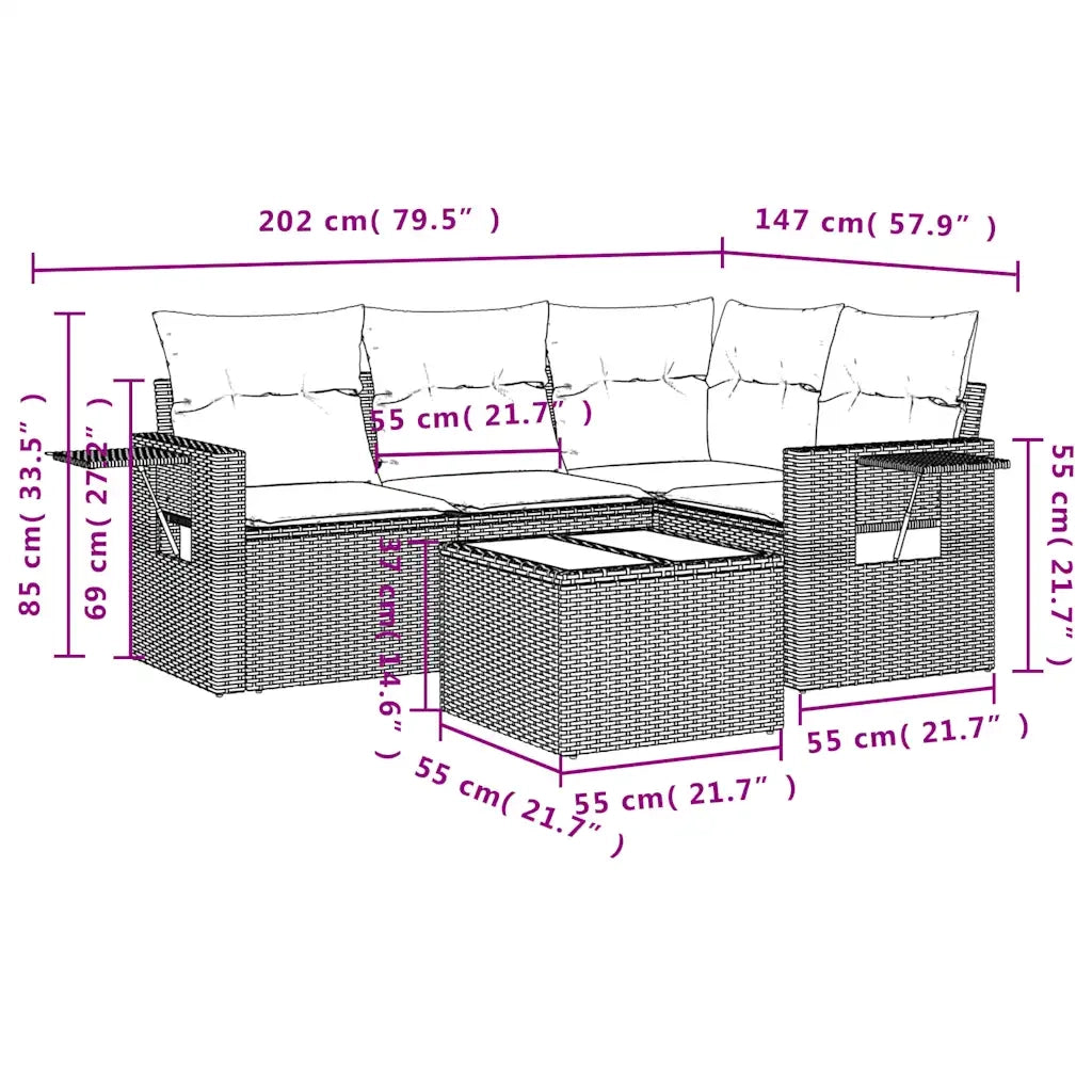 Set Divano da Giardino 5 pz con Cuscini Marrone in Polyrattan 3252460