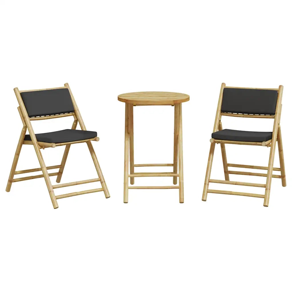 Set da Bistrot Pieghevole 3pz con Cuscini Grigio Scuro Bambù 365874