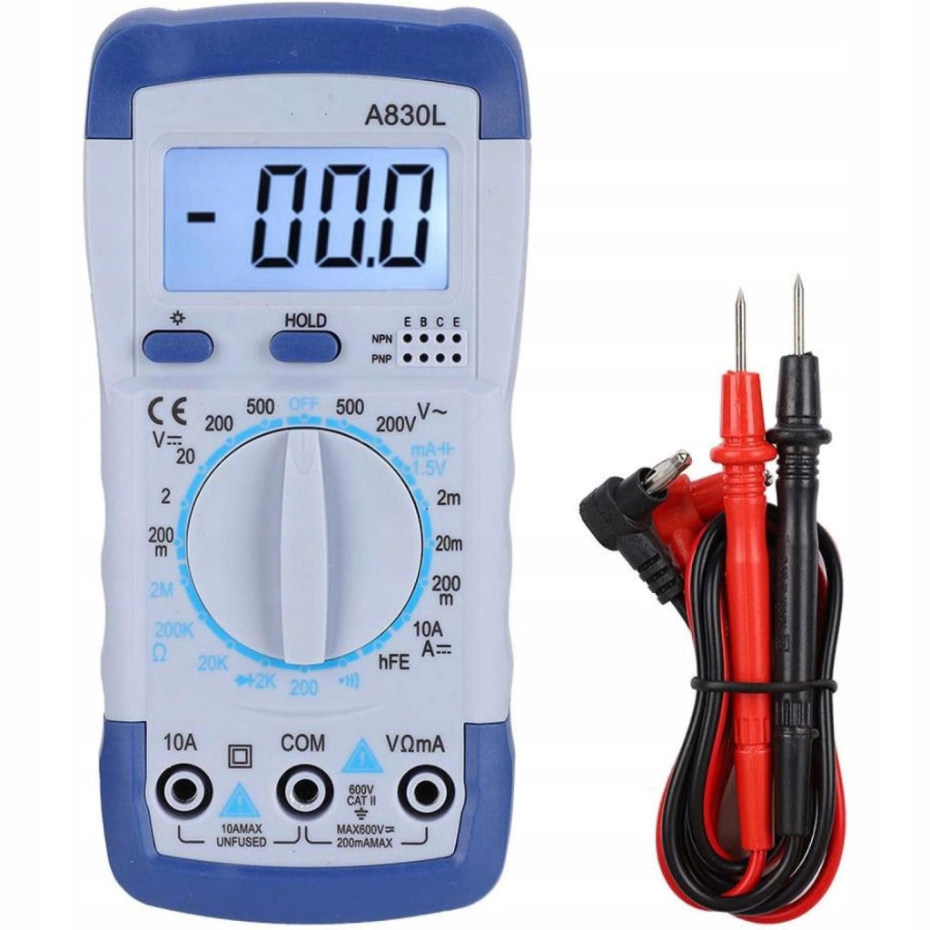 Multimetro Digitale A830L – Display LCD HD, Misura Tensione AC/DC, Corrente, Resistenza