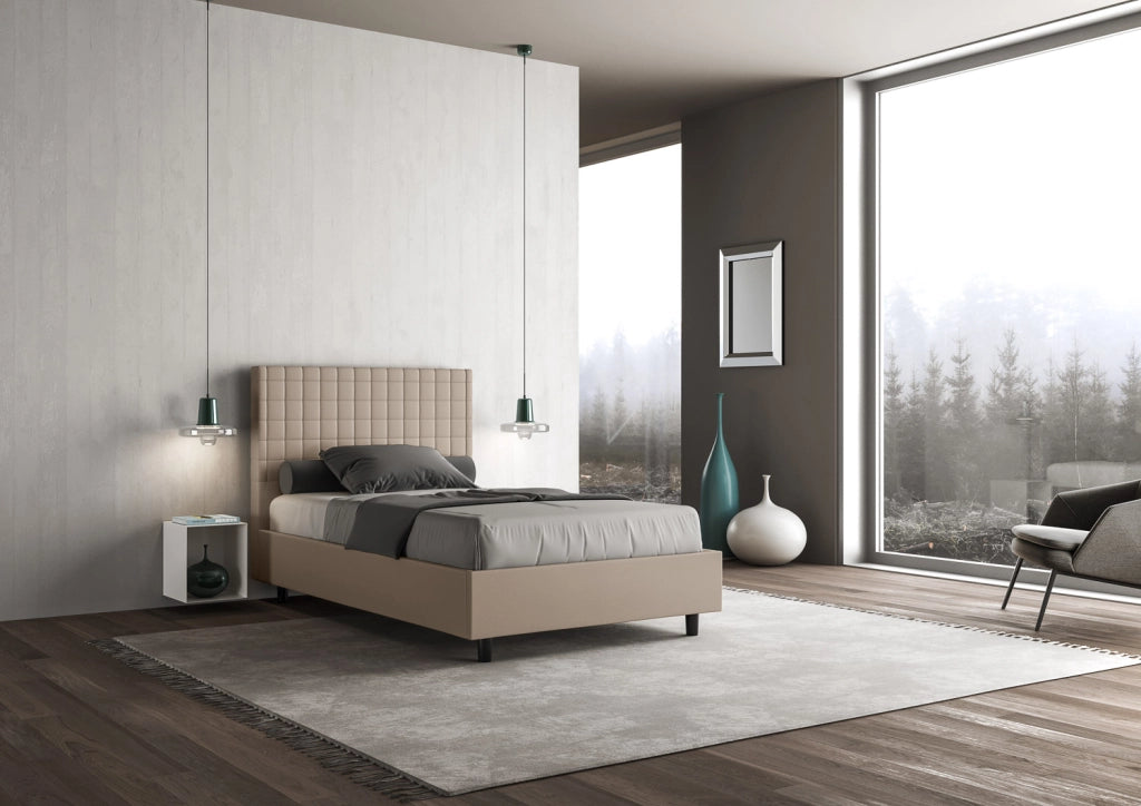 BS COM Letto una piazza e mezza contenitore imbottito 120x190 similpelle tortora